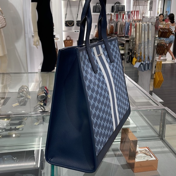 Michael Kors Men Women  XL Cooper Striped Logo Jacquard Structured Tote Handbag - Picture 5 of 16